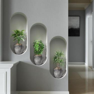 Imagem de Adesivos decorativos artísticos de plantas verdes para casa adesivos 3D vasos de plantas decalques de parede decalque mural autoadesivo para sala de estar quarto cozinha decorações