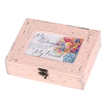 Imagem de Cottage Garden Caixa de joias com foto de bugiganga musical toca Tune You are My Sunshine 16,5 x 21,5 cm MDF e vidro rosa envelhecido My Daughter My Friend