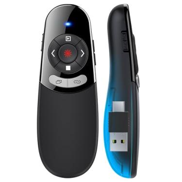 Imagem de Clicker de apresentação USB tipo C 2 em 1, apresentador sem fio PowerPoint Clicker para apresentações de computador com controle de volume, avançador de slides para laptop Mac