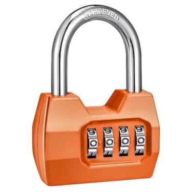 Imagem de Pacote com 1 cadeado disecu com combinação de 4 dígitos, cadeado impermeável para academia, cerca, portão, galpão, unidade de armazenamento, estojo, caixa de ferramentas (laranja)