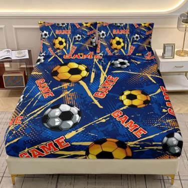 Imagem de AILONEN Jogo de lençol solteiro com bola de futebol para meninos, meninos, meninas, 1 lençol com elástico + 2 fronhas, 3 peças