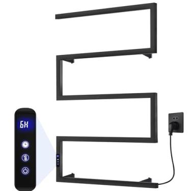 Imagem de Suporte para aquecedor de toalhas para banheiro com temporizador/Fahrenheit, controle de temperatura, montado na parede, elétrico, aquecedor de 5 barras, trilho plug-in ou com fio, mantém a toalha de