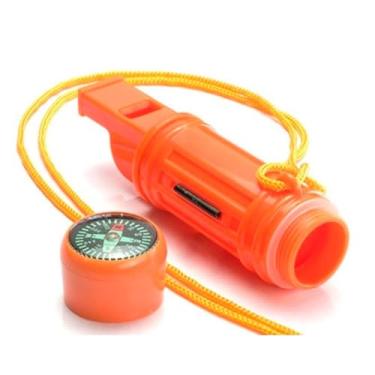 Imagem de Apito de emergência com cordão segurança apito sobrevivência para pesca barco acampamento caça camping trilhas resgate salva-vidas, apito pederneira espelho e bússola 4 em 1