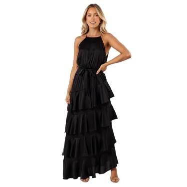 Imagem de Petal & Pup Vestido longo feminino Annalise em camadas, Preto, 34
