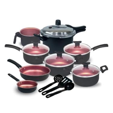 Imagem de Conjuntos de panela e frigideira Kit de panelas preto, 2.5l fechado panela de pressão externa (Preto Rosé)