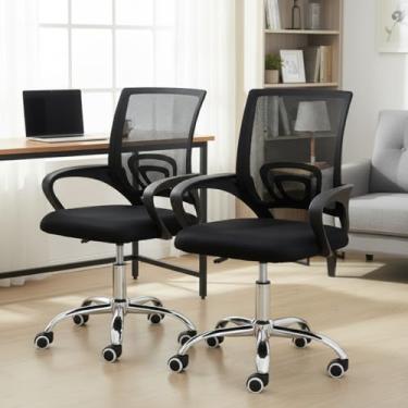 Imagem de Kit 2 Cadeiras De Escritório Ergonómica Giratória Preta