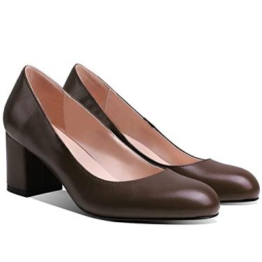 Imagem de MOOMMO Sapatos femininos clássicos de camurça salto grosso bico redondo fechado sem cadarço 5 cm salto baixo grosso sapato social fosco patente primavera moda escritório feminino trabalho sapato