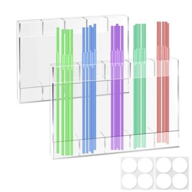 Imagem de SNOMEL 2 peças de suporte de canudo de acrílico para porta de armário com fita adesiva dupla face, organizador de canudo reutilizável para bebida, recipiente de armazenamento de canudo para armário de