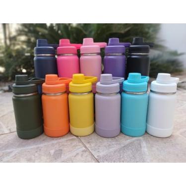 Imagem de Garrafa Térmica de Aço Inoxidável, 350ml, Isolada a Vácuo, com Tampa Quick Flip e Base de Silicone (VERDE MILITAR)