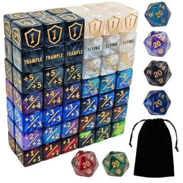 Imagem de 90 PCS MTG Counter Dice Set - AbilityKeyword Counters, -1/+1 Life Counter, Shield Life Counter Dice, Creature Stat Buffs, Marble Colour D6 Cube Dice, for MTG, TCG, Card Games (Includes Black Bag)