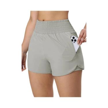 Imagem de Shorts Esportivos De Cintura Alta Para Mulheres 2024 XS-XXL Com Bolsos