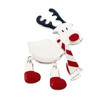 Imagem de Broche de veado de Natal esmaltado para mulheres meninas banhado a prata moda vermelho branco preto esmaltado roupa de Natal cachecol botas broches animais alfinetes de lapela delicados festivais