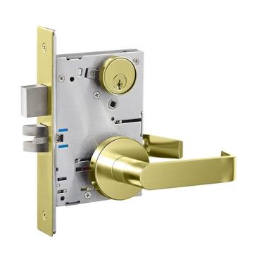 Imagem de SUMBIN Fechadura de porta de alavanca comercial, maçaneta de porta de bloqueio resistente, fechadura de maçaneta de encaixe ADA UL CUL, sem mão grau 1 para porta corta-fogo industrial em acabamento