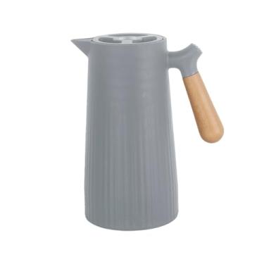 Imagem de Garrafa Térmica Florença 1 Litro com Cabo de Madeira – Ideal para Café, Chá, Bebidas Quentes ou Frias em Mesa Posta (Cinza)