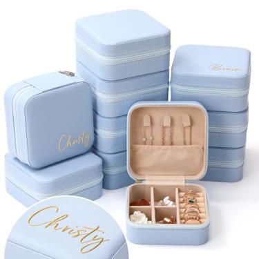 Imagem de Quelay Pacote com 10 presentes de dama de honra, caixa de joias pequena com 3 adesivos de nome, organizador de brincos portátil, lembrancinhas de festa para despedidas de solteira, damas de honra