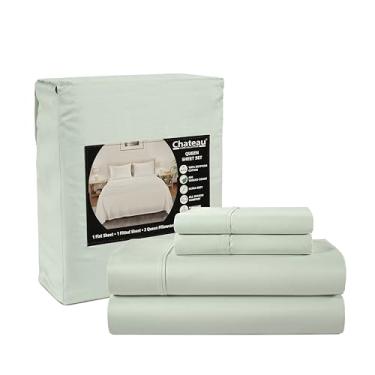 Imagem de Jogo de lençol casal de 400 fios, 100% algodão egípcio cetim trançado profundo conjunto de lençol completo e fronha cabe até 43 cm, roupa de cama luxuosa macia e respirável, lençóis de algodão