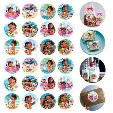 Imagem de 120 peças de adesivos redondos Moanana, artigos de festa Moanana para decorações de aniversário de crianças - 10 folhas
