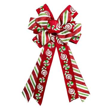 Imagem de LINGMIN Grandes laços de Natal para guirlanda, guirlanda de bengala doce verde vermelho para decoração de Natal, laço de inverno para porta da frente interior ao ar livre, decoração de árvore