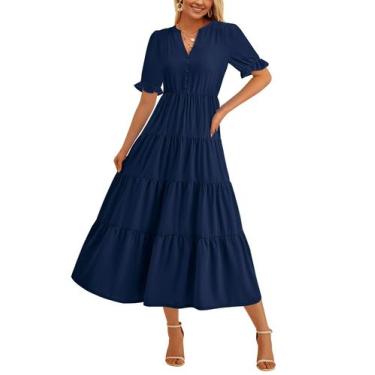 Imagem de Vestido midi PRETTYGARDEN feminino casual, verão 2025, azul marinho