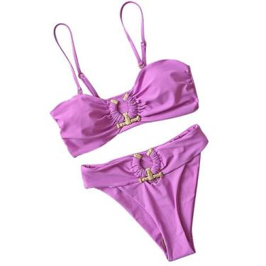 Imagem de Moda feminina verão tanque sólido sexy biquíni de duas peças de metal 