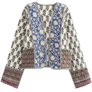 Imagem de Jaqueta acolchoada Cropped Puffer Wyeysyt feminina bege tamanho L