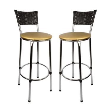 Imagem de KIT 2 Banquetas Alta Cromada Junco PRETO Cozinha Balcão Bancada - ESPA