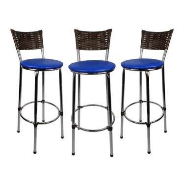 Imagem de KIT 3 Banquetas Alta Cromada Junco ARGILA Cozinha Balcão Bancada - ESP