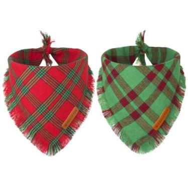 Imagem de Bandanas de Natal ADOGGYGO para cães vermelhas e verdes xadrez GG