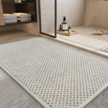 Imagem de Tapete de banho PADOOR Chenille 61x91 cm Creme bege antiderrapante