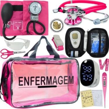 Imagem de Kit Bolsa Transparente Aparelho de Pressão Aneroide Medidor de Glicose