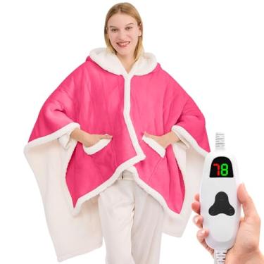 Imagem de Cobertor elétrico aquecido vestível – roupão aquecido poncho cobertor cobertor com capuz para adultos, presentes de inverno para mãe, mulheres, namorada, avó, temporizador de 5 posições, 10 níveis de