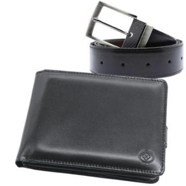 Imagem de Carteira Masculina De Couro Legítimo Documentos Cédulas CNH + Cinto Masculino Ajustável-Masculino