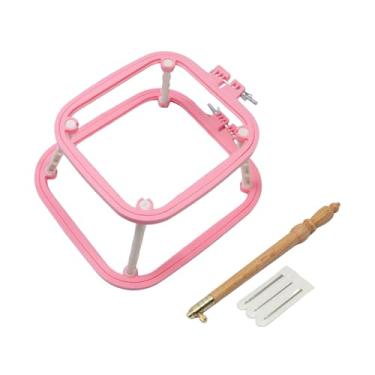 Imagem de Colaxi Suporte de mesa para bordado, bastidor para ponto cruz, camada dupla, leve, bastidor para bordado, para artesanato, acolchoamento com agulha perfurada, Vermelho