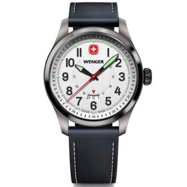 Imagem de Relógio Suíço Wenger Terragraph Mostrador Branco Pulseira Couro Preto 01.0541.126-Masculino