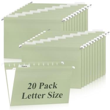 Imagem de Pasta de arquivo suspensa verde tamanho carta pasta de documentos de plástico transparente pasta de arquivo para arquivos arquivamento de documentos (20, verde sálvia)