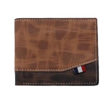 Imagem de Carteira dobrável, porta-cartão de visita retrô curto para homens, bolsa masculina fina de poliuretano com 7 compartimentos para cartões, 1 janela para cartão de identificação, 2 bolsos com zíper