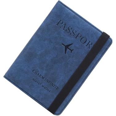 Imagem de Capa para passaporte carteira de couro PU capa para cartão acessórios de viagem para mulheres e homens, capa para cartão, porta-bilhetes, Azul escuro, Estojo para cartão, compartimento para bilhetes