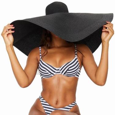 Imagem de Chapéu Tinkeep Oversize, de palha, aba larga, dobrável, preto