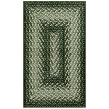 Imagem de Maples Rugs Marion Tapete de área com estampa de design trançado boêmio – Feito nos EUA – lavável, tapete antiderrapante para entrada, hall de entrada, cozinha e banheiro, 86,4 x 50,8 cm, verde