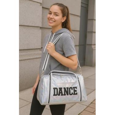 Imagem de Bolsa de dança feminina, bolsa de ginástica de grande capacidade com compartimento para sapatos, bolsa de ombro impermeável para viagens, fitness, esportes, Preto, Sacos de viagem