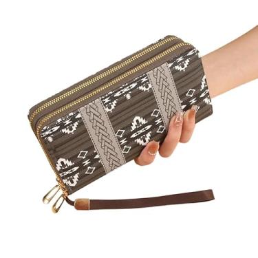 Imagem de Wristlet Western Wallet Boho Astec porta-cartão de crédito para mulheres decoração ocidental segurando uma carteira, Cinza, Oeste