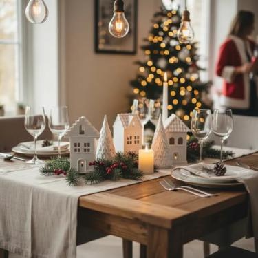 Imagem de Vila Natalina Cenário Enfeite Natal com Vela Led e Árvores M1