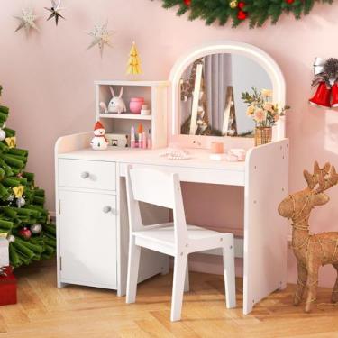 Imagem de Mesa e cadeira de maquiagem Kids Vanity INFANS Princess com luzes
