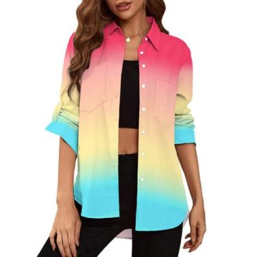 Imagem de Blusa feminina Deer Lady com botões Rainbow XXL
