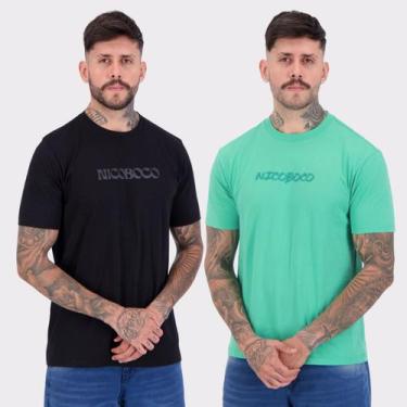 Imagem de Kit 03 Camisetas Nicoboco Basic Preta e Verde, M