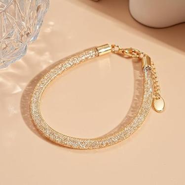 Imagem de Pulseira de ouro feminina – Pulseira moderna banhada a ouro 14 K, hipoalergênica, leve, brilhante, joia de ouro brilhante, presente, Medium, Cobre, Sem Pedra Preciosa