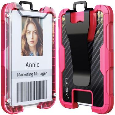 Imagem de Suporte de crachá LIUGX Carbon Fiber Pink 1-4 cartões Clipe de metal