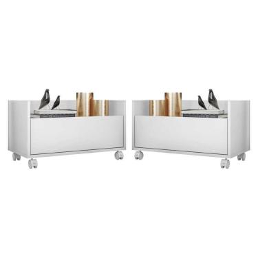 Imagem de Kit Com 2 Mesas De Cabeceira 60 Cm Com Rodízios Branca