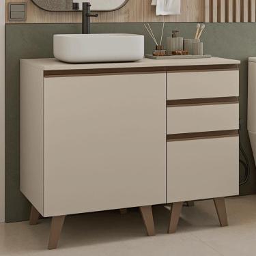 Imagem de Gabinete Para Banheiro 100cm 1 Porta 3 Gavetas Nice Madesa 04 Crema