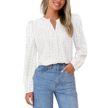 Imagem de Blusa feminina MEROKEETY com ilhó de renda oca, branca, tamanho GG